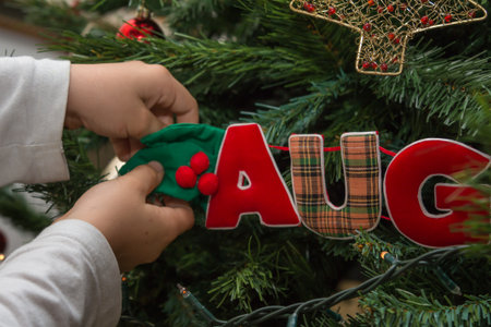 Hanging Balls and Decorations on Christmas Tree.の写真素材