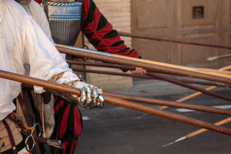 Fight with Medieval European Spears, Pole Weapons: Shafts and Pointed Heads.の写真素材