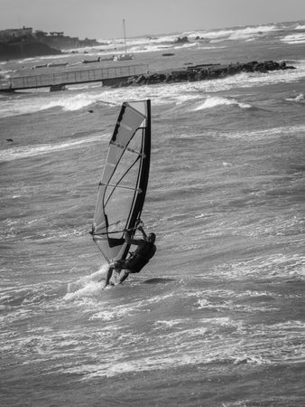 Sea Waves and Wind Surfing in the Summer in Windy Day.の写真素材