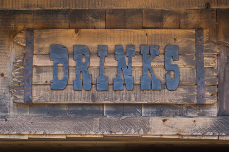 Drink Insignia, Text Symbol on Wooden Planks.の写真素材