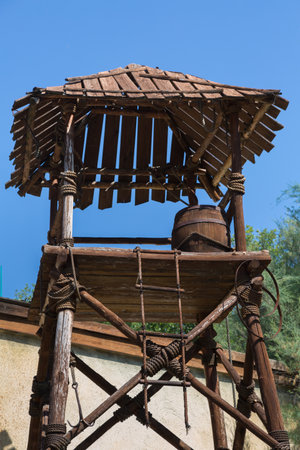 Lifeguard Wooden Tower with Wine Barrel and Staircase.