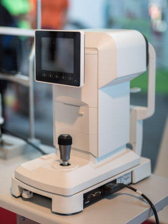 Autorefractor Keratometer: Professional Optician Equipment for Eyes Health Examination.