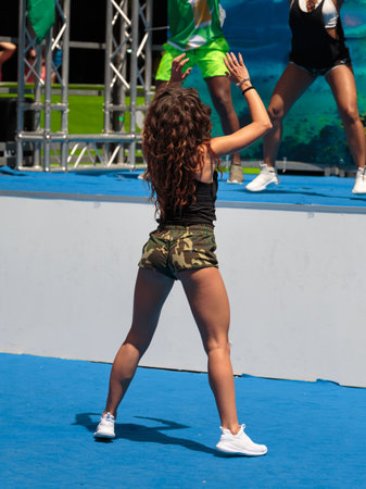 Latin Dances Fitness Workout Class: Women Having Fun with Music.のeditorial素材