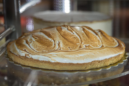 Lemon Cake inside a Pastry Display Stand.の写真素材