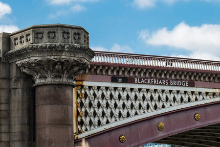 Detail of Blackfriars Bridge over the River Thames in London.の写真素材