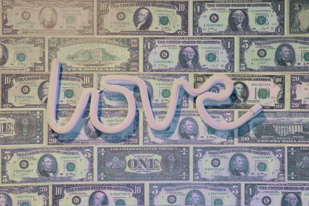 Group of Dollar Money in Line with Love Signの写真素材