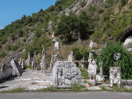 Marble Sculptures by Mario Del Sarto, Outdoors in the Public Place of Mortarola in Carrara - Tuscany, Italy.の写真素材