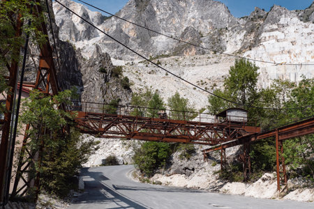View of the Carrara Marble Quarries with Antique Iron Structure.の写真素材