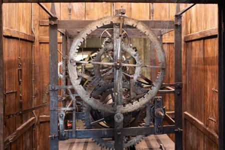 Ancient Circular Iron Mechanisms for the Movement of the Mechanical Clock of a Tower.