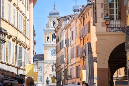 Parma City Center, via Farini and the Central Square: Piazza Garibaldi, Italy.