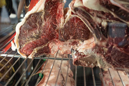Raw Meat: big Piece of Beef Steak Stored in the Refrigerator.
