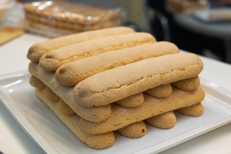 Savoy Cookie arranged One on Top of the Other before being Stuffed for the Preparation of Tiramisu...