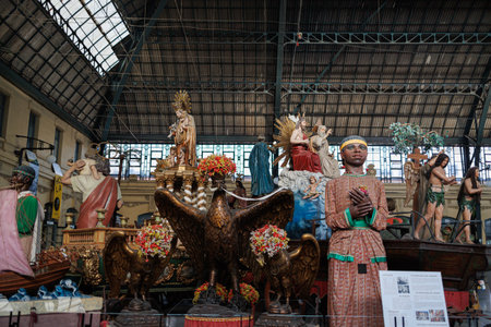 Interior of the North Station with wooden Floats used as Ceremonials in the Corpus Christi...