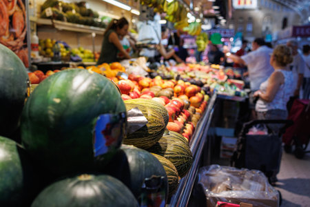 Food Stand, Display of Fruit for Sale in a Market.の写真素材