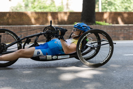 Athlete with its Special Bike on a City Track during a Race.のeditorial素材