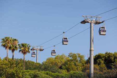 Montjuic Cable Car or Teleferico de Montjuic in Barcelona, Spain.の写真素材