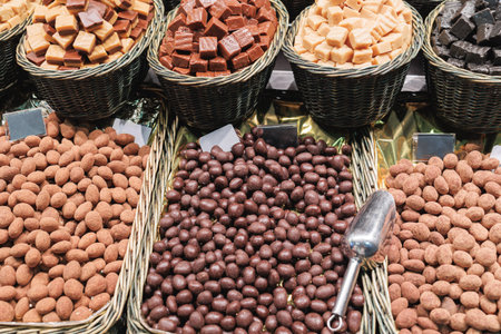 Chocolates Arranged Inside Wicker Baskets.の写真素材