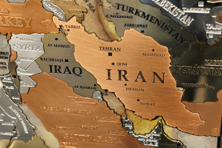 Geographic Map Made of Metallic Material with the Middle East territories in the Foreground.の写真素材