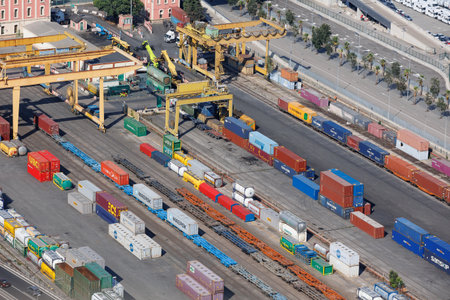 Containers already Prepared in Line on Rail ready to be transported -t seen from Above.