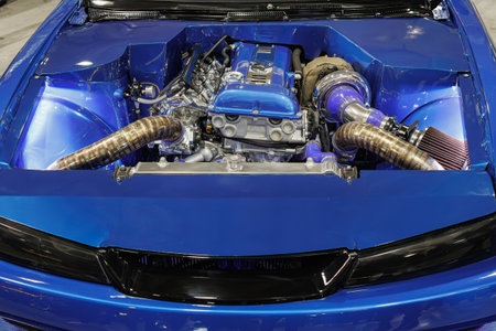 Close-up view of a Grand Touring Competition Car Engine.の写真素材