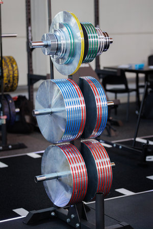 Steel Colorful Gym Weight Plates Discs, Fitness Equipment.の写真素材