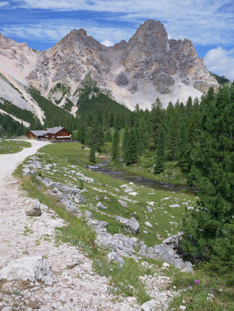 Scenery and Mountains in the Natural Park of Fanes-Senes-Braies in the Italian Alps Mountains - Italy.の写真素材