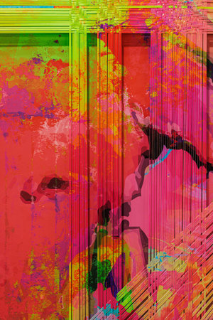 Paint on Canvas: Abstract Pattern in White, Red and Yellow Hues - Background.の写真素材