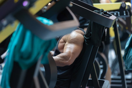 Muscle Man Training with professional Equipment at the Gym.