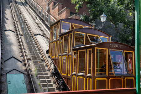 Historic Budavári Sikló Funicular to Buda Castle, Budapest - Hungary.の写真素材