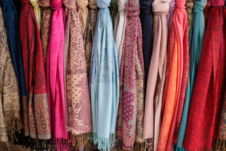 Colorful Collection of Printed Scarves, Fashionable Fabrics for every styles.の写真素材