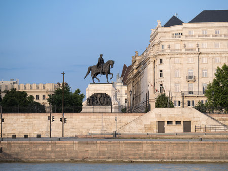 The Bronze Equestrian Statue of Count Gyula AndrÃ¡ssy in Kossuth Square near the building of Parliament, Budapest, Hungary.の写真素材