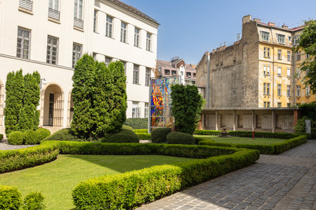 External Garden with Commemorative Holocaust Elements of the Budapest Grand Synagogue - Hungary.の写真素材