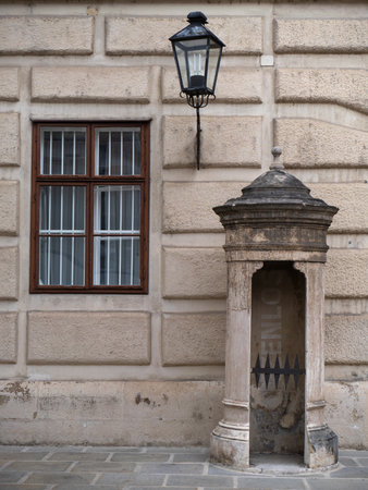 Stone Niche Guardhouse and Lantern Adorning the Hofburg Palace Vienna - Austria.の写真素材