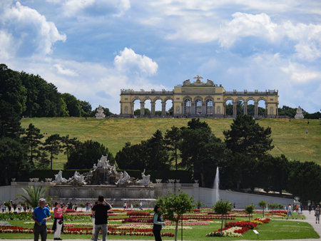The Gloriette of SchÃ¶nbrunn Palace and Gardens in Vienna, Austria.の写真素材
