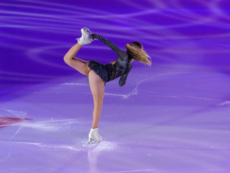 Skater performing her Artistic and Technical performance on the Ice Rink.の写真素材