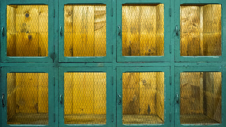 Vintage Storage Green Cabinet With Wire Doors.の写真素材