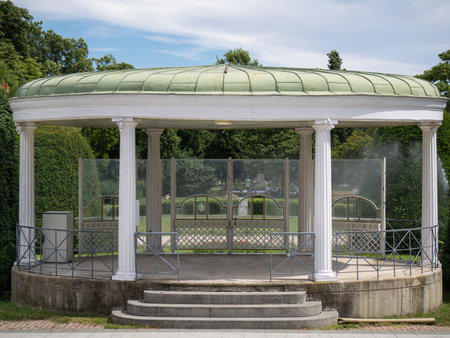 Elegant White Gazebo with a Green Roof in StadtPark, Vienna - Austria.の写真素材