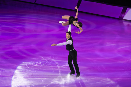 Couple performing Artistic and Technical performance on the Ice Rink.の写真素材