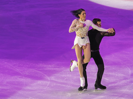 Couple performing Artistic and Technical performance on the Ice Rink.の写真素材