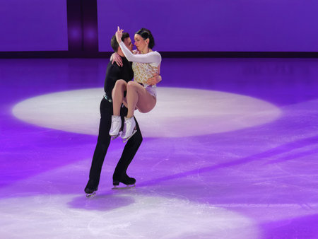 Couple performing Artistic and Technical performance on the Ice Rink.の写真素材