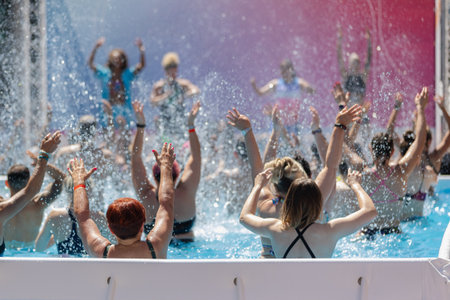People Doing Water Aerobics Outdoor in a Swimming Pool.の写真素材