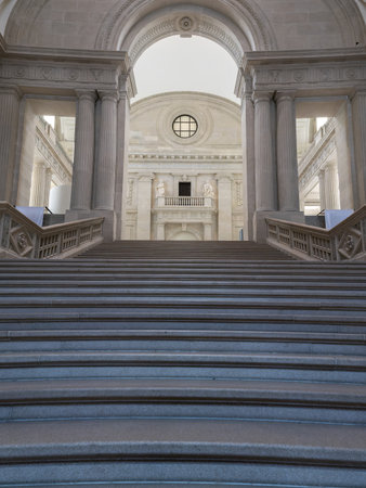 Architectural Interior and Grand Staircase Inside the State Library in Berlin, Germany.の写真素材