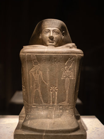 Greywacke Block Statue Of Priest Hor, priest of the God Amun in the temple of Karnak, In Berlin Museum, Germany.の写真素材