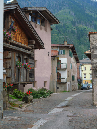 Cobblestone Alley in Historic Predazzo - Italy.の写真素材
