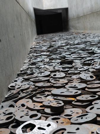 Countless Cut Steel Face Discs Covering Museum Floor By Menashe Kadishman At Jewish Museum Berlin,...