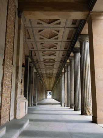 Classical Stone Colonnade Courtyard On Berlin Museum Island Leading To The Old National Gallery, Germany.の写真素材
