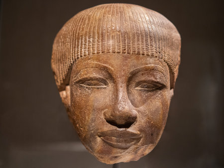 Quartzite Head Of An Unknown Egyptian Scribe In Berlin, Germany.