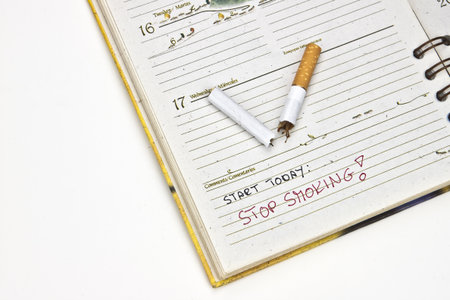 Schedule with the entry of the starting point for a life without cigarettes rの写真素材