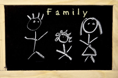 a chalkboard with the drawing of a familyの写真素材