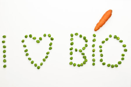 peas which are writing I love Bioの写真素材